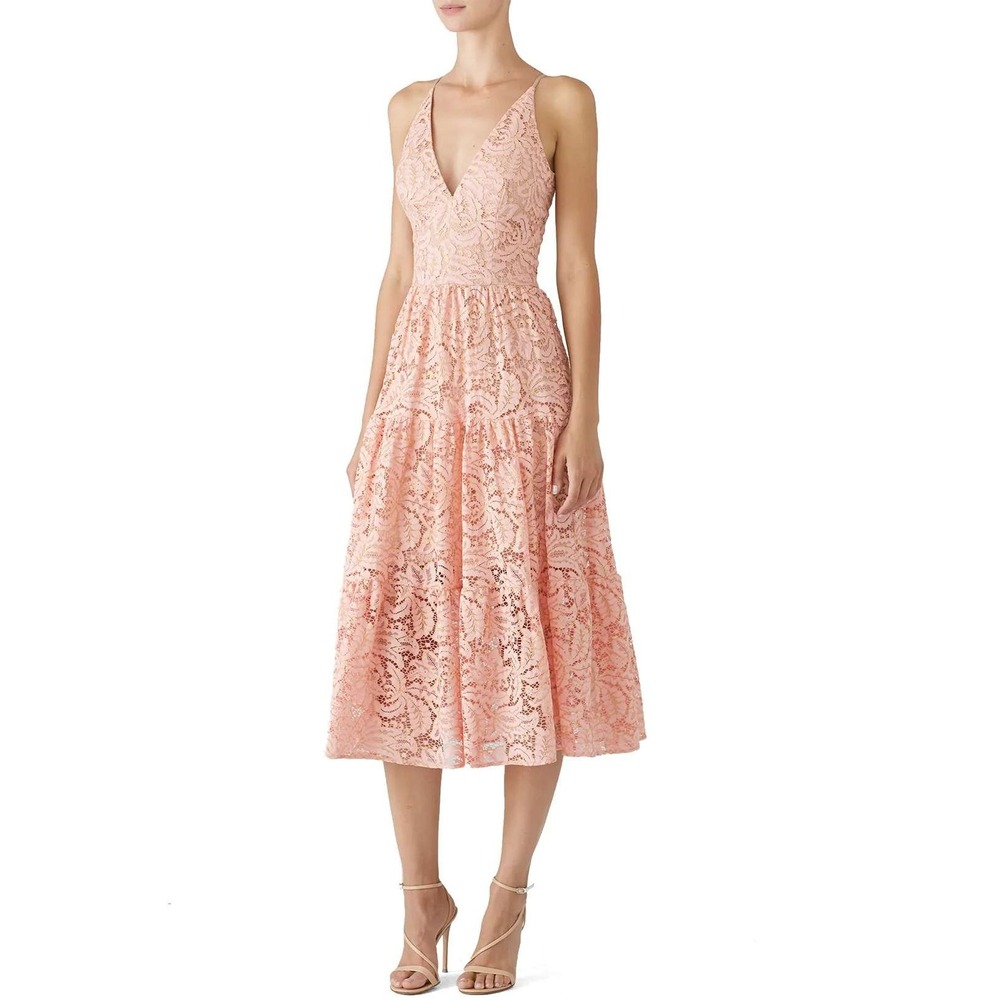 Dress the Population Rose Petal Alicia Dress Lace Midi Dress Fit & Flare Size L
